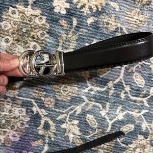 Black Leather Belt with Silver Buckle